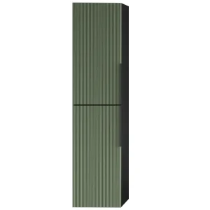 Columna auxiliar Marte con frente fresado de rayas verticales y baldas interiores, en verde