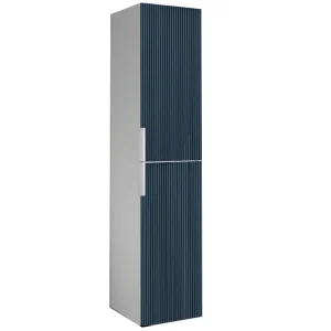 Columna auxiliar Marte con frente fresado de rayas verticales y baldas interiores, en azul