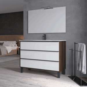 Conjunto de mueble suspendido Estonia con tres cajones y tirador en negro - Imagen 3