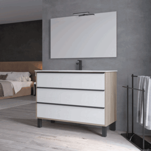 Conjunto de mueble suspendido Estonia con tres cajones y tirador en negro - Imagen 4