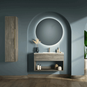 Conjunto mueble de baño suspendido Minerva con lavabo de porcelana