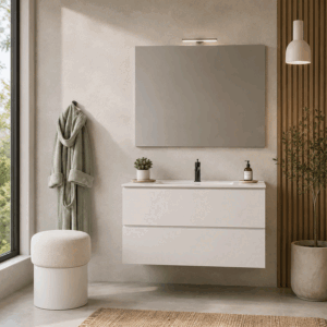 Conjunto de mueble de baño suspendido Cairo dos cajones con lavabo porcelanico Onix