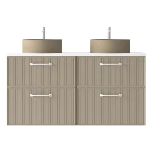 Mueble de baño colección Blanca con lavabo de porcelana, en beige
