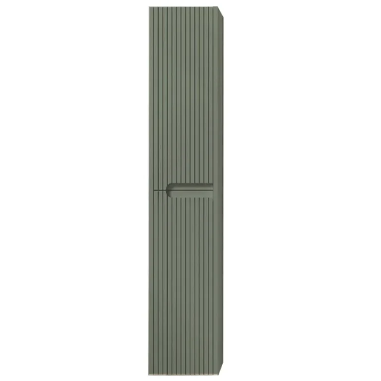 Columna auxiliar de baño suspendida Ezio con dos puertas y baldas interiores, en verde con frente ranurado
