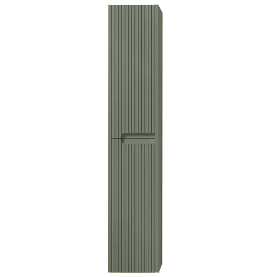 columna-3 Columna auxiliar de baño suspendida Ezio con dos puertas y baldas interiores, en verde con frente ranurado