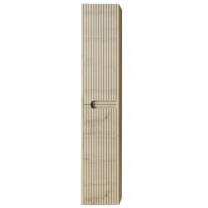 Columna auxiliar de baño suspendida Ezio con dos puertas y baldas interiores, en madera