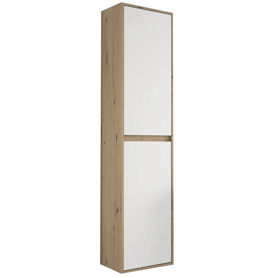 columna-blanca Columna suspendida Mydesign con dos puertas y baldas interiores, en blanco y madera