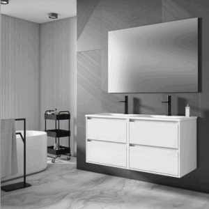 Mueble de baño suspendido Jade de 120 cm con doble lavabo de porcelana y tirador uñero - Imagen 3