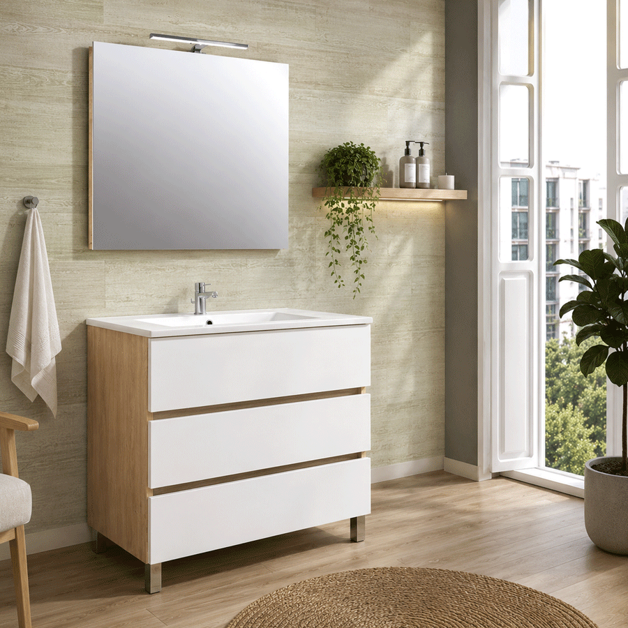 denver Conjunto de mueble Brasilia con tres cajones y lavabo porcelánico - Imagen 1