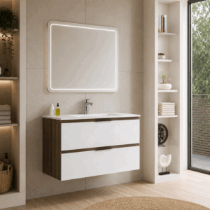 Conjunto de mueble de baño Detroit con dos cajones suspendido y lavabo de porcelana - Imagen 2