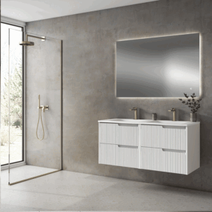 Mueble de baño suspendido Ezio con doble lavabo de porcelana y cuatro cajones - Imagen 6