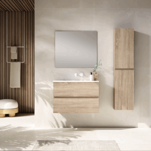 Mueble de baño suspendido Esencial con lavabo de porcelana