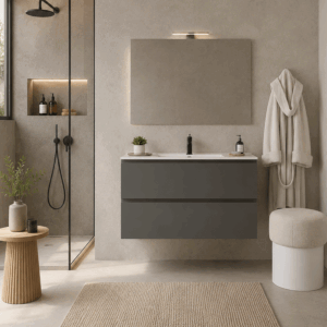 Conjunto de mueble de baño suspendido Cairo dos cajones con lavabo porcelanico Onix - Imagen 2