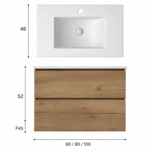 Conjunto de mueble de baño suspendido Cairo dos cajones con lavabo porcelanico Onix - Imagen 7