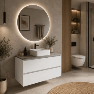 Conjunto de mueble de baño suspendido Saturno con dos cajones y lavabo sobre encimera - Imagen 4