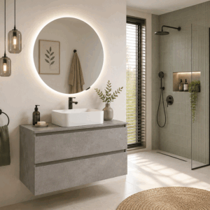 Conjunto de mueble de baño suspendido Saturno con dos cajones y lavabo sobre encimera - Imagen 2