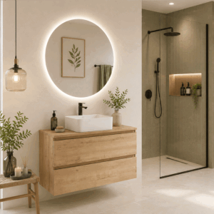 Conjunto de mueble de baño suspendido Saturno con dos cajones y lavabo sobre encimera