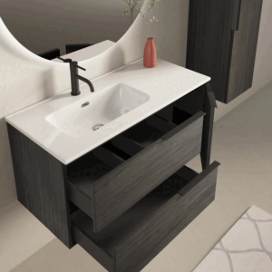 Conjunto mueble de baño suspendido Vulcano con lavabo porcelanico desplazado - Imagen 4
