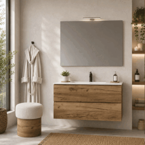 Conjunto de mueble de baño suspendido Cairo dos cajones con lavabo porcelanico Onix - Imagen 3
