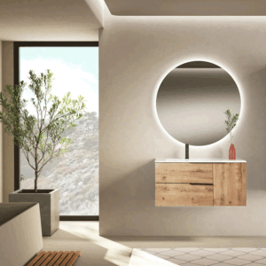 Conjunto mueble de baño suspendido Vulcano con lavabo porcelanico desplazado - Imagen 2