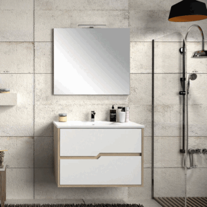 Conjunto de mueble suspendido Texas dos cajones con lavabo porcelanico