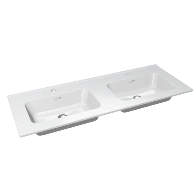 Doble lavabo porcelánico Asia, en blanco