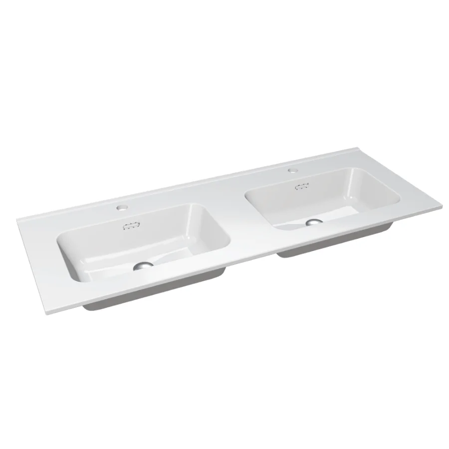 Doble lavabo porcelánico Asia, en blanco