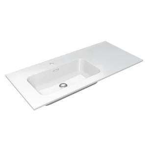 Lavabo Asia desplazado a la izquierda de porcelana, en blanco