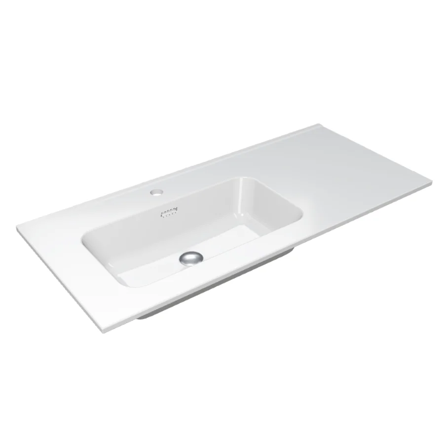 Lavabo Asia desplazado a la izquierda de porcelana, en blanco