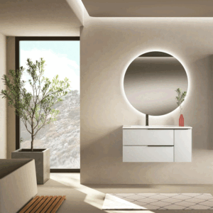 Conjunto mueble de baño suspendido Vulcano con lavabo porcelanico desplazado - Imagen 3
