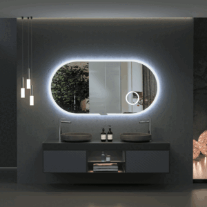 Espejo de baño Indiana elíptico con luz LED fría, espejo aumento x3 y antivaho