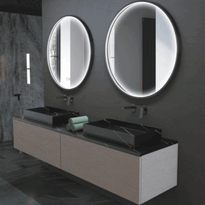 Espejo de baño Nepal redondo con luz LED perimetral y marco negro mate - Imagen 2