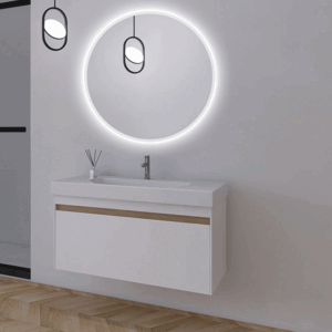 Espejo redondo Bélgica con luz LED fría y contorno arenado - Imagen 3