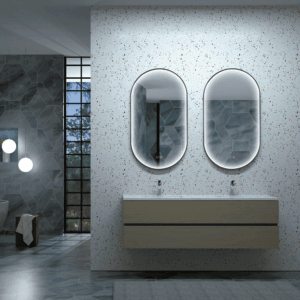 Espejo de baño Río elíptico con luz LED perimetral y marco negro mate - Imagen 2
