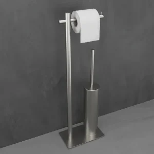 Escobillero con portarrollos de baño en acero inoxidable