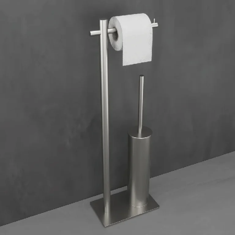 Escobillero con portarrollos de baño en acero inoxidable