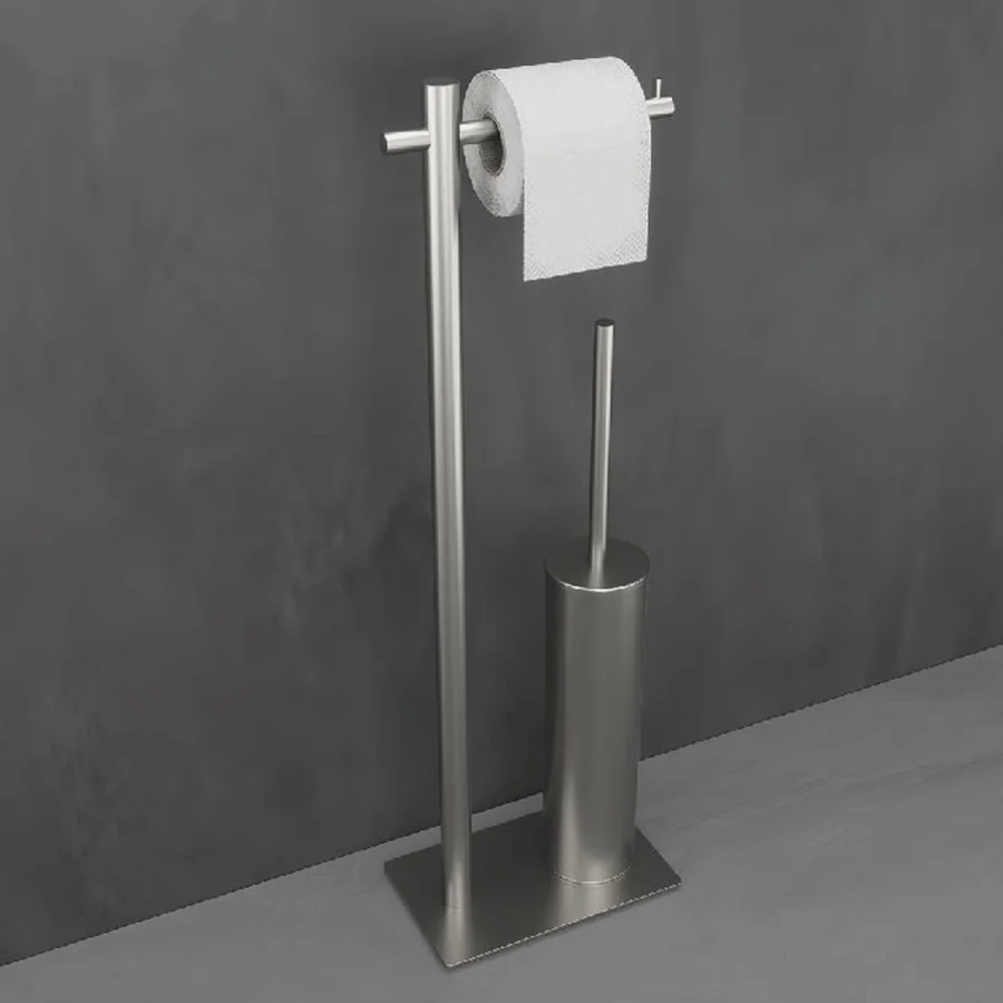 Escobillero con portarrollos de baño en acero inoxidable