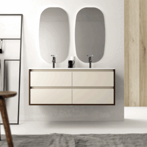 Conjunto de mueble de baño suspendido Bahía 120 cm con doble lavabo en color Cashemere