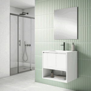 Mueble de baño suspendido Yera con lavabo cerámico y cajón con hueco abierto - Imagen 3