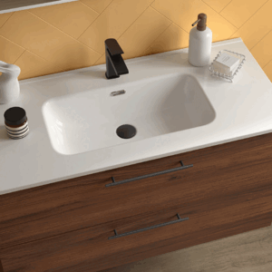 Mueble suspendido Silane dos cajones con tirador en negro mate y lavabo de porcelana - Imagen 7