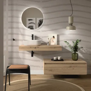 Mueble de baño Domus con encimera para lavabo sobre encimera, en madera, ambientado en baño, vista 5