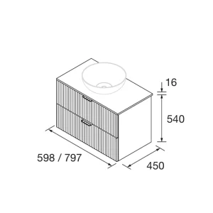 Conjunto de baño Biba con 2 cajones y encimera para lavabo sobre encimera, plano con medidas
