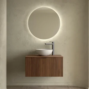 Conjunto de baño Biba con 2 cajones y encimera para lavabo sobre encimera, en madera, ambientado en baño, vista 4