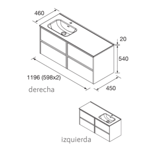 Mueble de baño de baño Noja 120 cm con 4 cajones y lavabo desplazado - Imagen 11