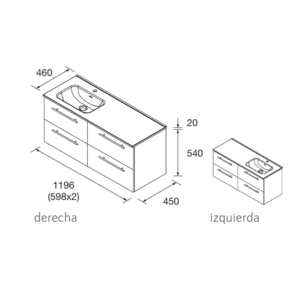 Mueble de baño suspendido Silane con 4 cajones y lavabo desplazado a izquierda o derecha - Imagen 6