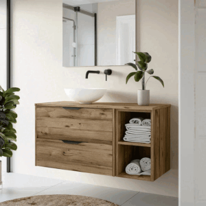 Mueble de baño Apolo con dos cajones suspendido y tapa de melamina para lavabo sobre encimera - Imagen 2