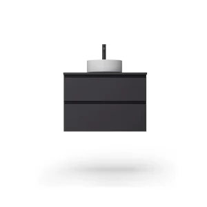 Mueble de baño Kalua suspendido con dos cajones y diseño moderno en lacado o melamina, en negro