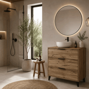 Mueble de baño Apolo con patas 3 cajones y tapa de melamina para lavabo sobre encimera - Imagen 2