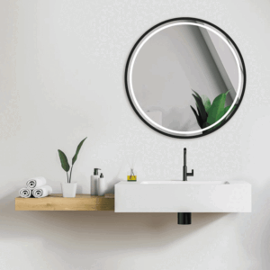 Espejo redondo LED en negro con luz Triled y anti-vaho