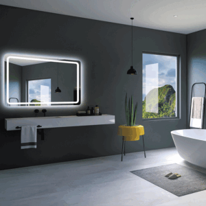 Espejo de baño Grecia cuadrado con cantos redondeados y luz LED frontal fría